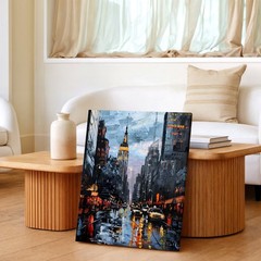 Wall Art Abstract New York City Street Skyline Rainy Night Canvas Painting Decor