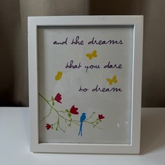 White Framed Inspirational Quote Art Print Butterflies Bird Flowers Wall Decor