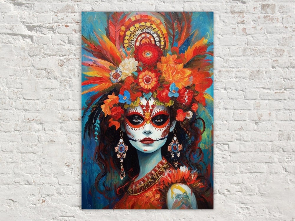 Day Of The Dead Art Print Sugar Skull Floral Canvas Wall Art Living Room Decor
