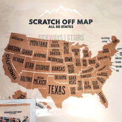 USA SCRATCH OFF MAP POSTER wood frame hanger state postcard art travel souvenir