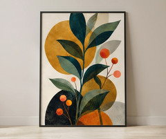 Mid Century Modern Botanical Wall Art Abstract Boho Leaves Poster Print
