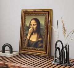 Vintage Gold Carving Frame Mona Lisa Canvas Wall Art – Funny Bathroom Decor, 9×1