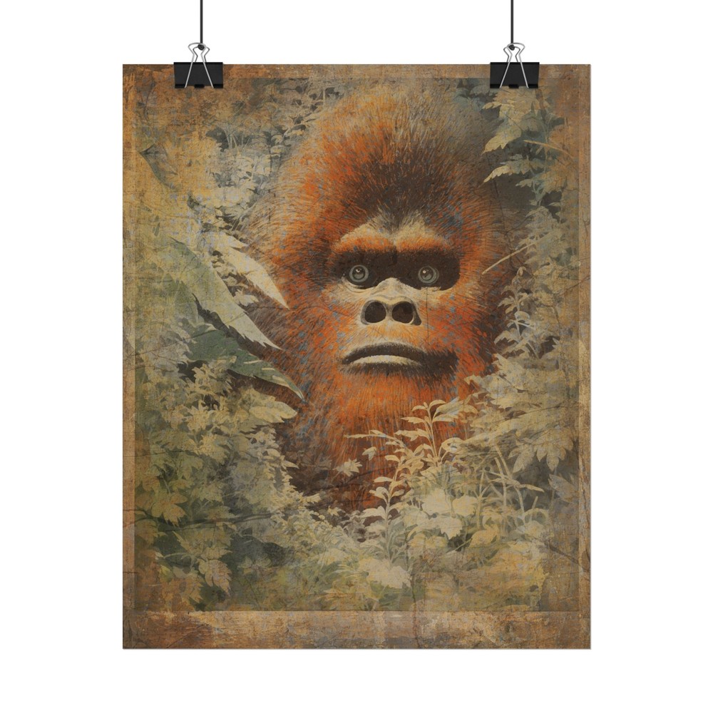 BIGFOOT FLOWER JUNGLE Wall Art, Retro Sasquatch Botanical Poster, Cryptid Decor