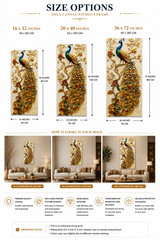 Luxury Peacock Mixed Media Canvas Wall Art Gold Floral Tree HD Print Hand-Applie