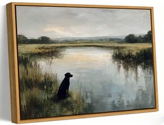 Framed-Black Lab Wall Art,Vintage Hunting Picture,Rustic Farmhouse Canvas Pri…