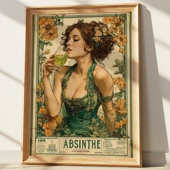 Art Nouveau Absinthe Poster – Alphonse Mucha Style Woman Wall Art