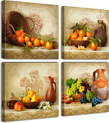 Kitchen Wall Decor Canvas Art for Dining Room Vintage Theme Fruit Pictures Farmh