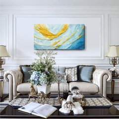 Modern Large Abstract Wall Art – Blue and Yellow Flowing Lines Canvas Prints …