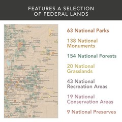 US National Parks, Monuments, & Forests Map 24×36 Poster (Tan & Slate Blue) #836