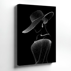 Wall Art Elegant Woman in Hat Black White Glamour Portrait Modern Decor Print