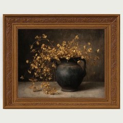Rustic Dark Floral Autumn Wall Art – Moody Vintage Botanical Print – French