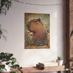 Retro CAPYBARA FLOWER Wall Art, Botanical Floral Wildlife Rodent Nature Poster