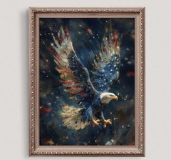 American Bald Eagle with Flag, 4th of July USA, Patriotic American Flag Poster