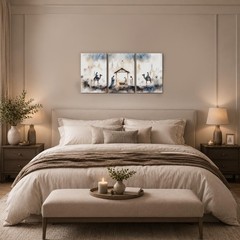 Nativity Scene Canvas Wall Art Set of 3 Christian Watercolor Bethlehem Wall D…