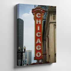 Chicago Theater Sign Canvas Wall Art Vintage Cityscape Urban Architecture Print