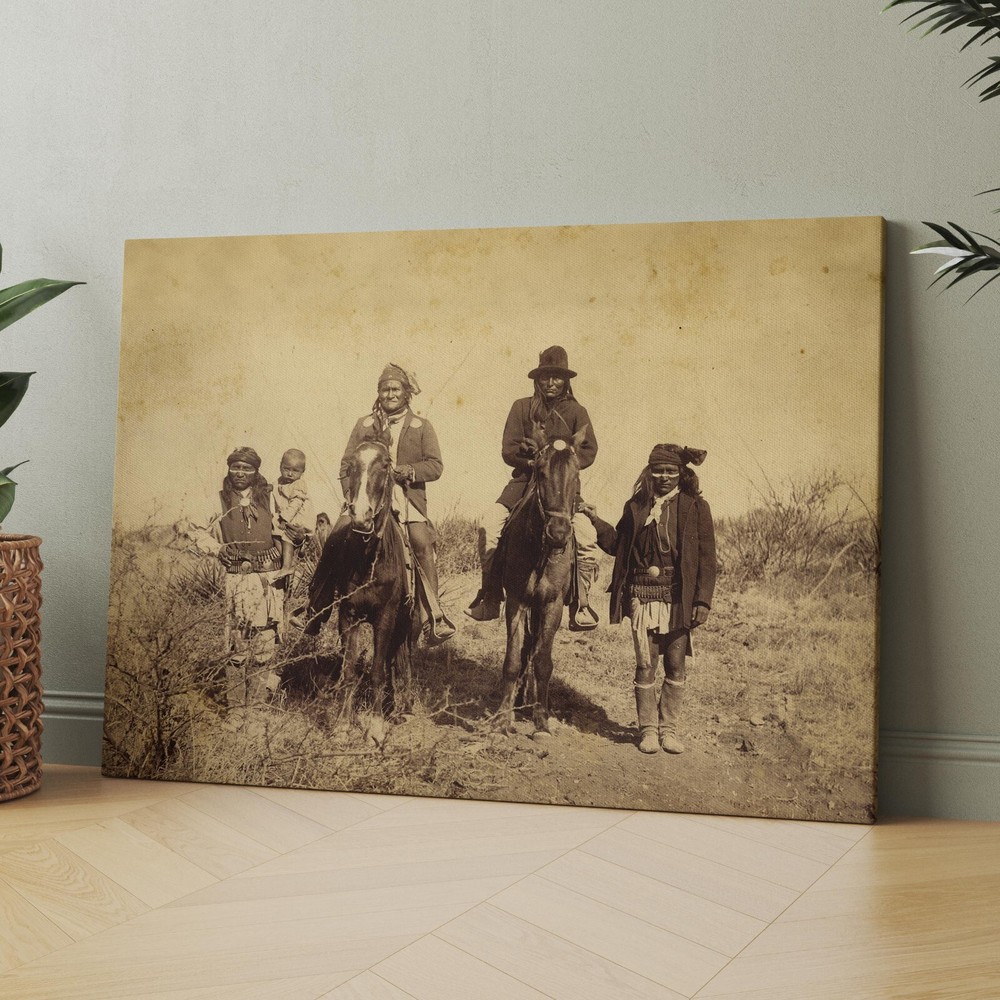 Native American Indian Apache Warrior Geronimo On Horse Canvas Wall Art Print