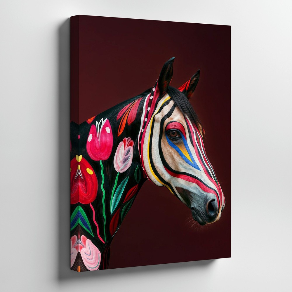 Vibrant Floral Zebra Canvas Wall Art Animal Wildlife Home Decor Painting Print