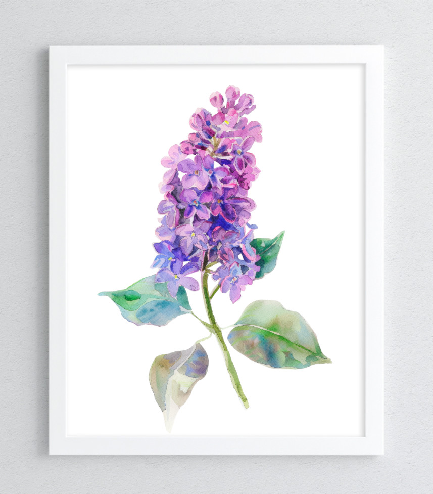 Floral Wall Art Print, Lilac Purple Foral Wall Art Decor, Botanical Wall Art