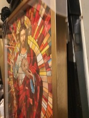 Jesus Christ Rare Art Print Colorful (Framed Glass) 15×24 Inches Wall Mount.