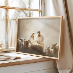 Nativity Scene Poster, Jesus Christmas Canvas Wall Art,Christian Religious Decor