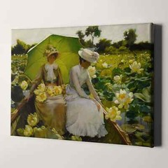 Lotus Lilies by Charles Courtney Curran Green Landscape Canvas Wall Art Print