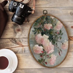Vintage Roses Oval Wall Art Decor, Antique Floral Oval Framed Canvas Art Prin…