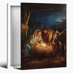 Nativity Scene CANVAS Wall Art,Baby Jesus Mary and Joseph POSTER,Christmas Decor
