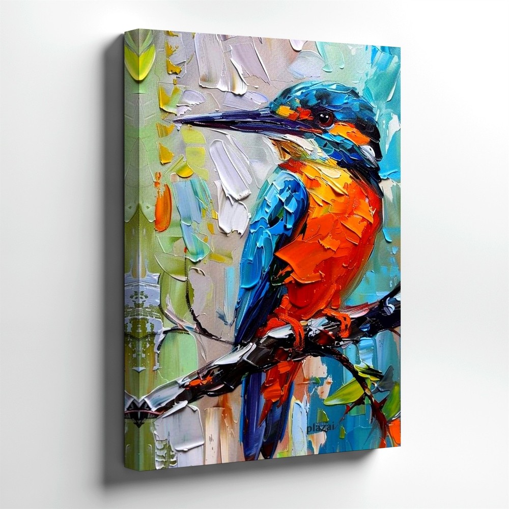 Wall Art Colorful Kingfisher Bird Canvas Painting Textured Palette Knife Decor