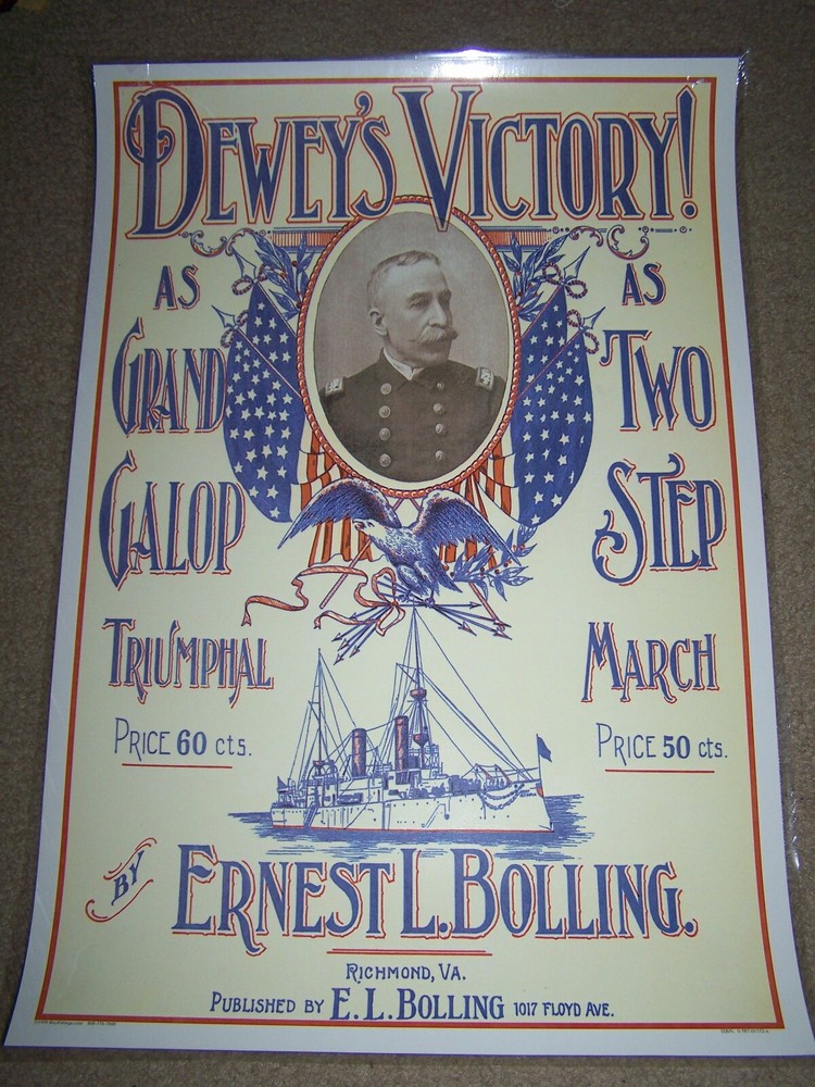 1899 Dewey’s Victory Sheet Music Patriotic Americana Military Poster War w/Spain