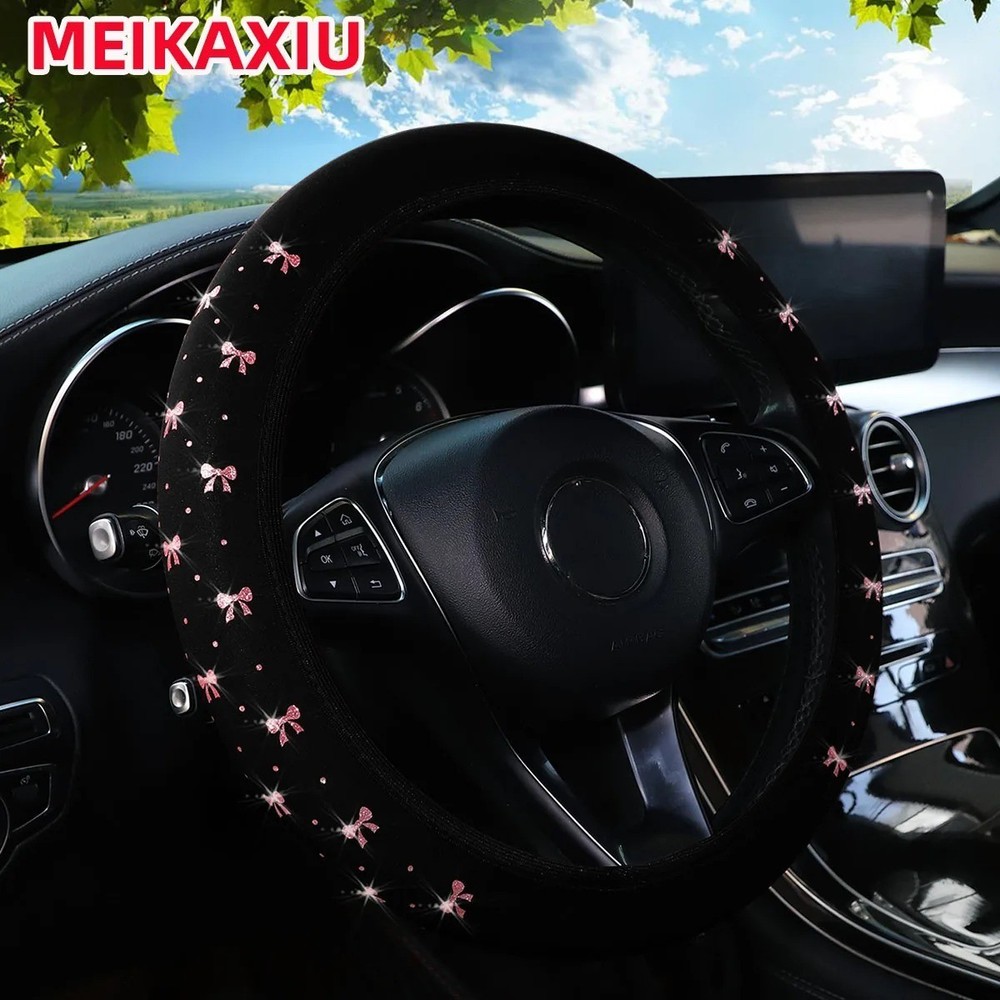 Bling Steering Wheel Cover 14.5-15″ Glitter Bow Elastic Car Accessory
