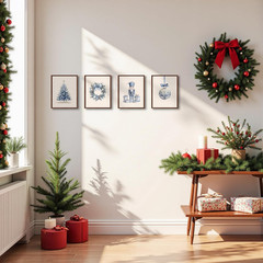 Blue and White Chinoiserie Christmas Wall Art Prints Set of 4, Grandmillenial Ch