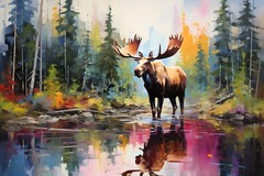 Moose Watercolor Painting Print Canvas Wall Art Wildlife Animals Lodge Decor