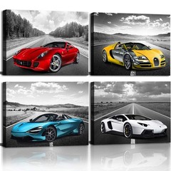 Framed Black & White Car Poster Wall Art – Sports Cars Decor for Teen Boys, Offi