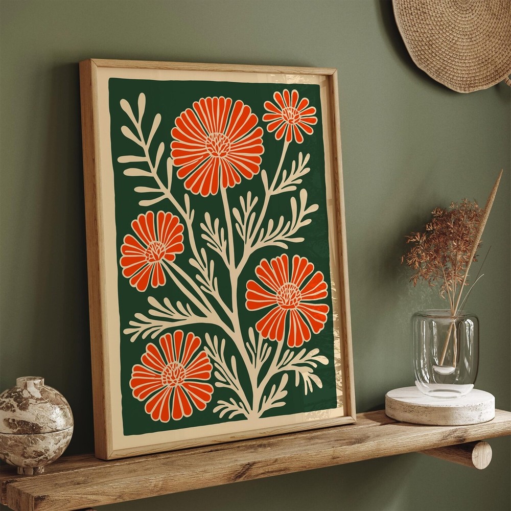 Retro Flower Poster, Mid Century Modern Botanical Wall Art Print