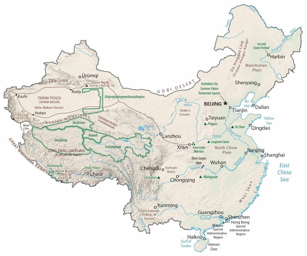 China Physical Map GLOSSY POSTER PICTURE PHOTO PRINT BANNER 12396