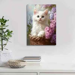 Cute Ragdoll Kitten with Vibrant Flowers Painting Metal Print Ready to Hang