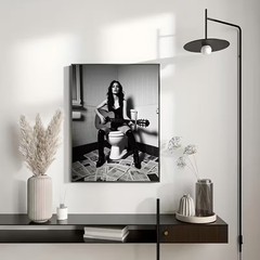 Elegant Woman Playing Guitar on Toilet Retro Poster Bathroom Wall Decor, Noframe