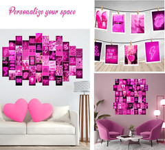 Pink Neon Wall Collage Kit Aesthetic Pictures, Trendy Room Decor for Teen Girls,