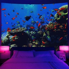 Fish Large Wall Art Blacklight Poster UV Reactive Tapestry Wall Hanging Fabric