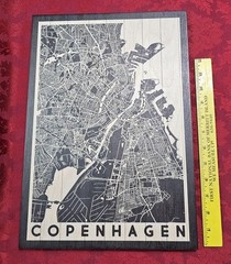 Wood Map Of Copenhagen Wall Art Decor Denmark European, Bar Art Retro Vibe