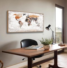 Large World Map Wall Art, Framed Canvas Print, Office World Map Wall Decor Ma…