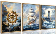 3PCS Nautical Canvas Wall Art Modern Sailing Sailboat 16″L x 12″W Posters