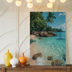 Tropical Beach Canvas Wall Art Clear Ocean Water Palm Trees Landscape Print