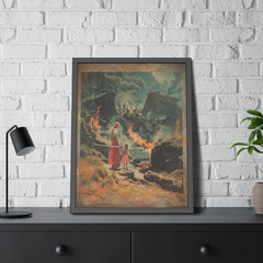 Vintage DRAGON SLAYER Wall Art, Warrior Mom Fantasy Decor, Sword Reptile Poster