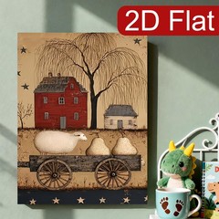 Primitive Farmhouse Sheep and Cart Canvas Wall Art, Rustic Country Home Decor
