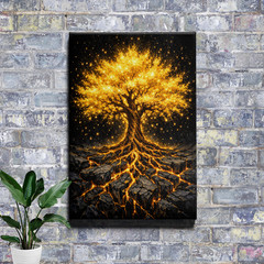 Golden Tree of Life Radiant Glow Wrap Around Framed Canvas Wall Art