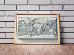 Bathymetric World Map, World 2D Relief Map, World Vintage Map – 2D Flat