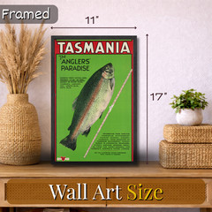 Vintage Tasmania Fishing Poster Framed 11×17 Anglers Paradise Wall Art Gift