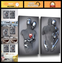 Frameless 3D Metal Effect Love Heart Wall Art – Romantic Black & White Decor 16x