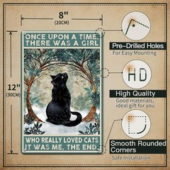 Vintage Black Cat Decor Metal Sign,Once Upon a Time There was a Girl Who Love…